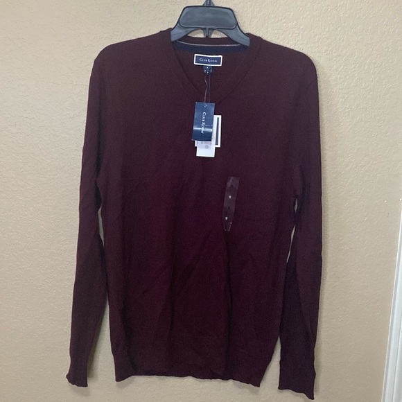 Men’s Club Room Merino Wool Red Plum V-Neck Pullover Sweater Size S NWT - Picture 1 of 10
